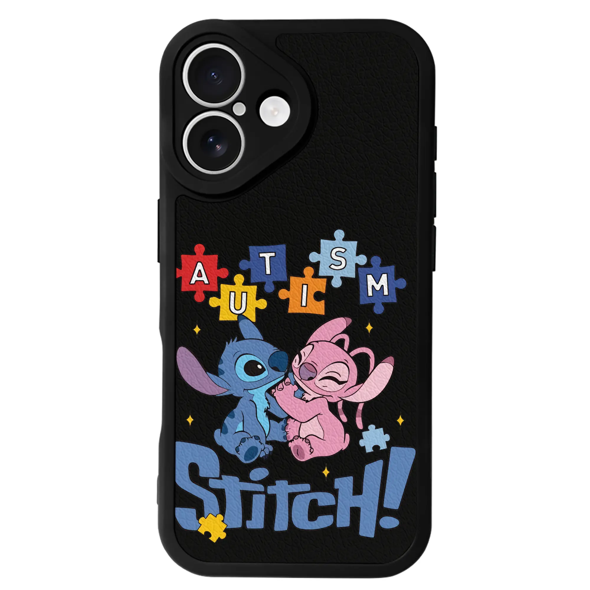 リロ＆スティッチ グッズ エンジェル - IPhone 16シリーズ対応 ・ シリコンスマホケース ・ レザー調 ・ 高精度フィット ・ 耐衝撃 ・ ワイヤレス充電対応 ・ 精密カット